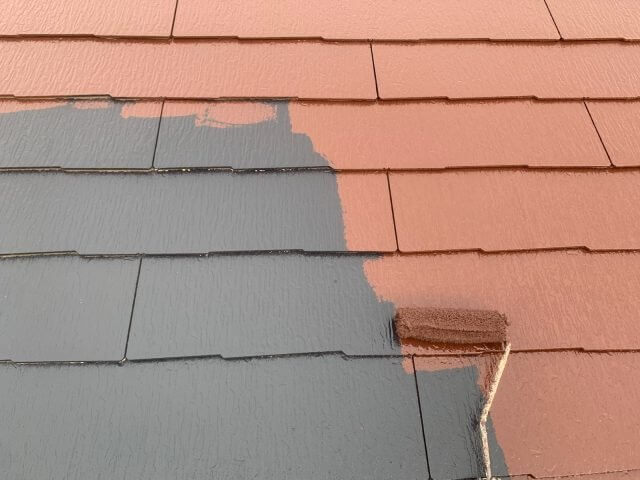高崎市 屋根塗装 上塗り1回目 ミヤケン