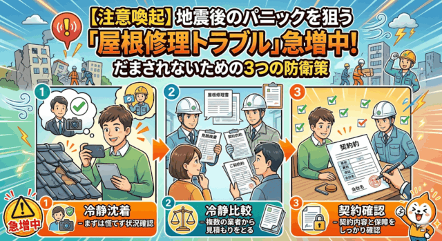 【注意喚起】 地震後のパニックを狙う「屋根修理トラブル」急増中！ だまされないための3つの防衛策 | その他